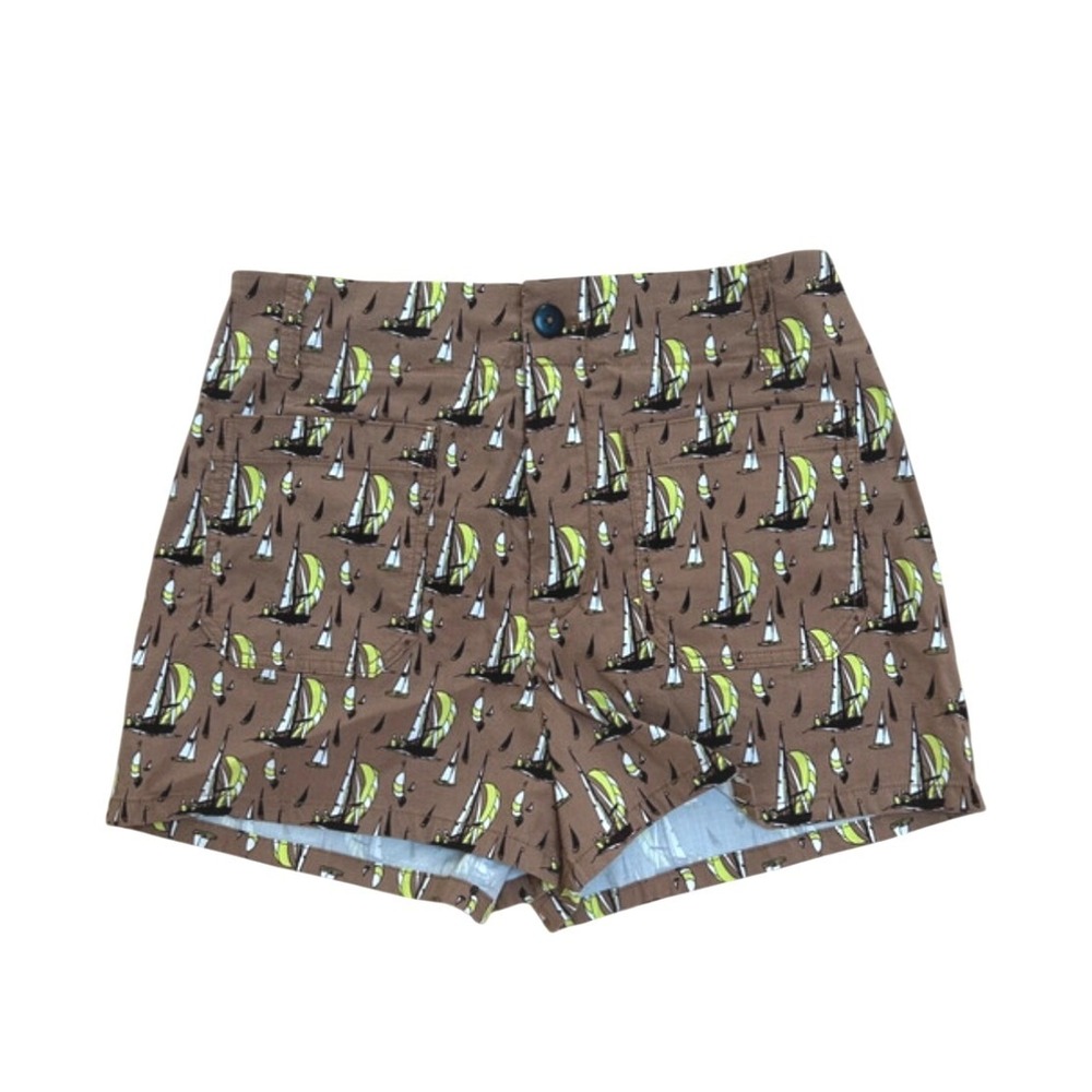 Maeve Anthropologie The Colette Short Sailboat Print Brown Lime Green Size 31